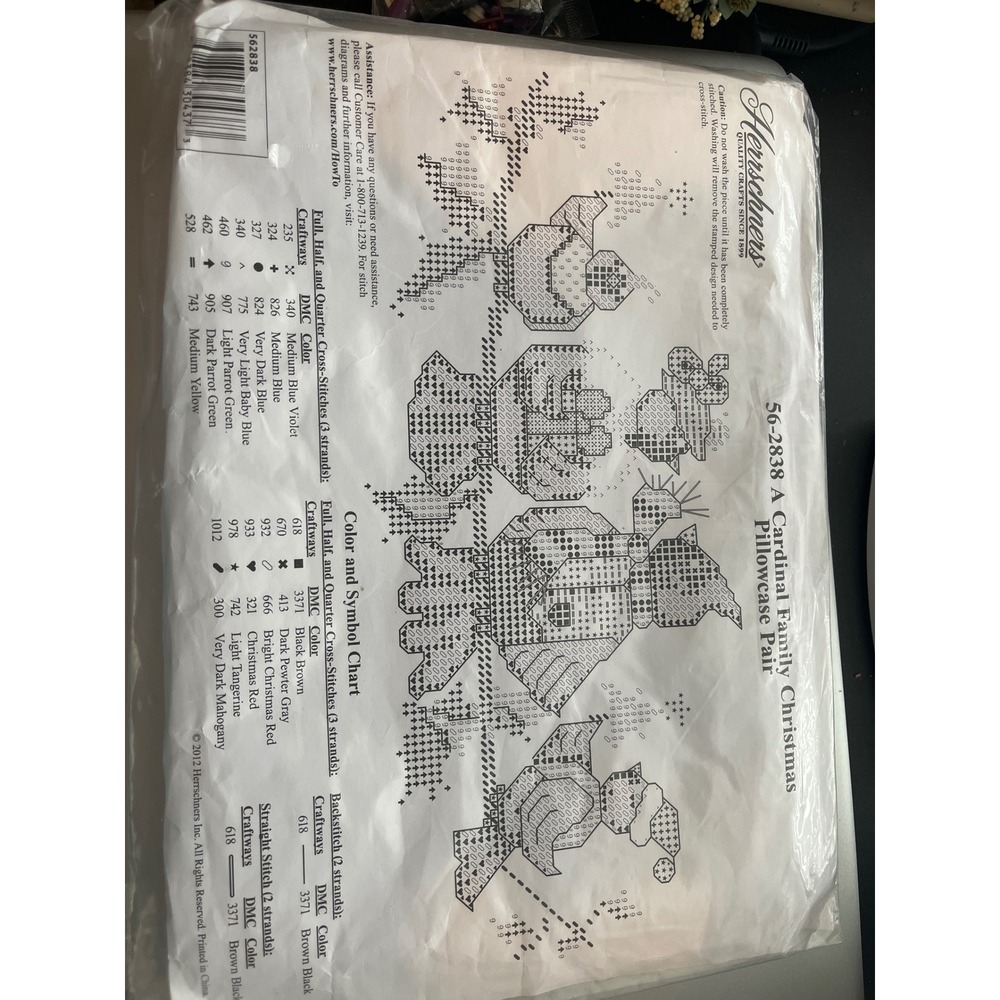 Herrschners A Cardinal Family Christmas Stamped Cross Stitch Pillowcase Pair Kit